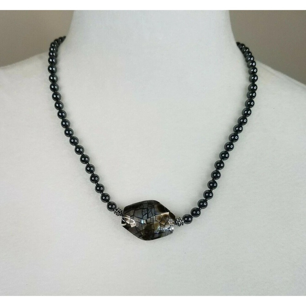 Marcasite Magnetic Bead 21" Necklace Composite Pendant‎ Silver Tone Accents